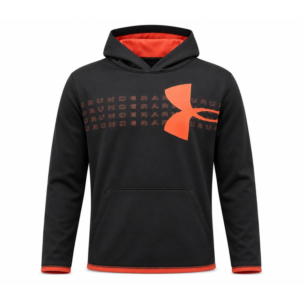 Under Armour ColdGear Fleece Pullover Hoodie YXL Black Red Logo